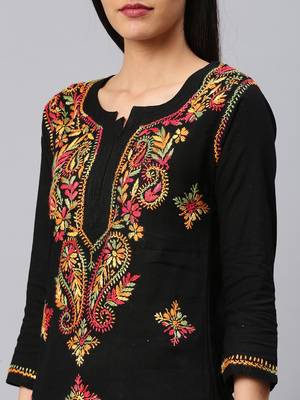 Black embroidered cotton chikankari-kurtis 4
