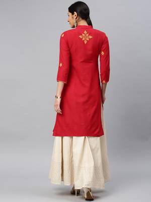 Red embroidered cotton chikankari-kurtis 2