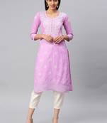 Pink embroidered cotton chikankari-kurtis