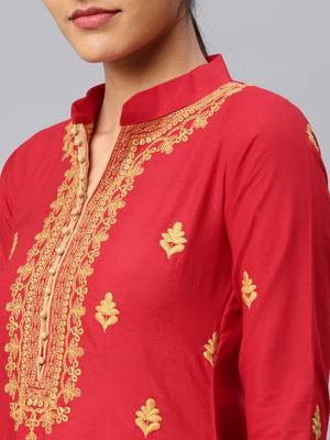 Red embroidered cotton chikankari-kurtis 4