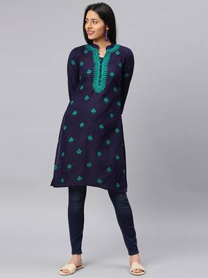 Navy-blue embroidered cotton chikankari-kurtis 1