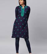 Navy-blue embroidered cotton chikankari-kurtis