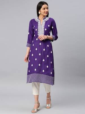 Purple embroidered cotton chikankari-kurtis 1