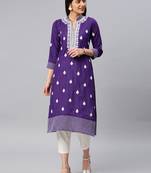 Purple embroidered cotton chikankari-kurtis