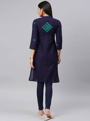 Navy-blue embroidered cotton chikankari-kurtis 2