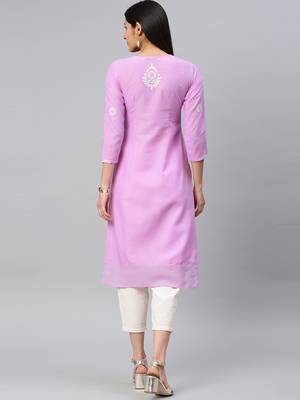 Pink embroidered cotton chikankari-kurtis 2