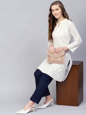 White embroidered cotton chikankari-kurtis 1