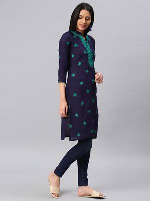 Navy-blue embroidered cotton chikankari-kurtis 3