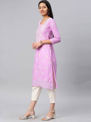 Pink embroidered cotton chikankari-kurtis 3