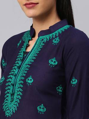 Navy-blue embroidered cotton chikankari-kurtis 4
