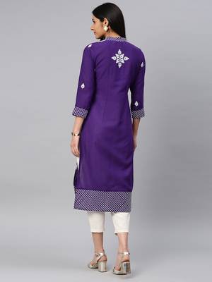 Purple embroidered cotton chikankari-kurtis 2