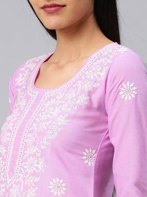 Pink embroidered cotton chikankari-kurtis 4
