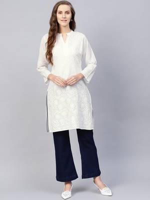 White embroidered cotton chikankari-kurtis 4