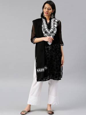 Black embroidered georgette chikankari-kurtis 1
