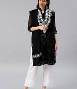 Black embroidered georgette chikankari-kurtis