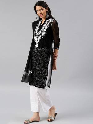 Black embroidered georgette chikankari-kurtis 3
