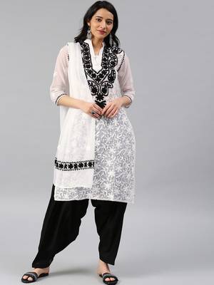 White embroidered georgette chikankari-kurtis 1