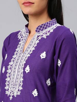 Purple embroidered cotton chikankari-kurtis 4