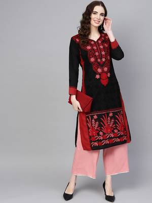 Black embroidered cotton chikankari-kurtis 1