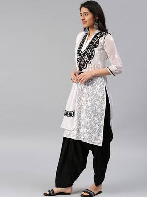 White embroidered georgette chikankari-kurtis 3