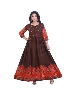 Gold Printed Long Anarkali  For Women 1
