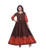 Gold Printed Long Anarkali  For Women