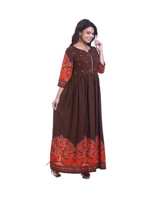 Gold Printed Long Anarkali  For Women 2