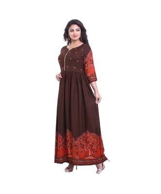 Gold Printed Long Anarkali  For Women 3