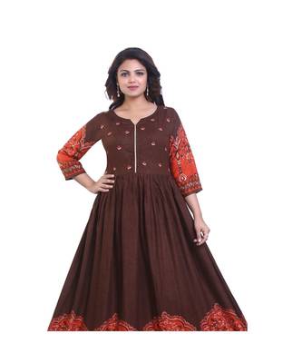 Gold Printed Long Anarkali  For Women 5