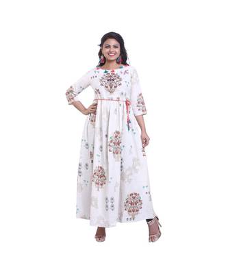 Cream Embellished Long Anarkali For Women 1