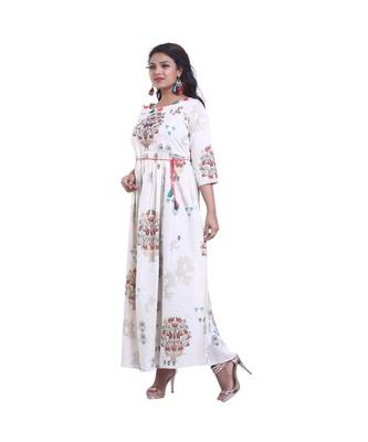 Cream Embellished Long Anarkali For Women 3