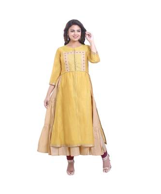 Yellow embroidered Long Gown For Women 1
