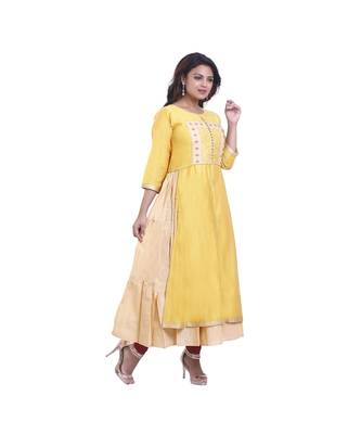 Yellow embroidered Long Gown For Women 2