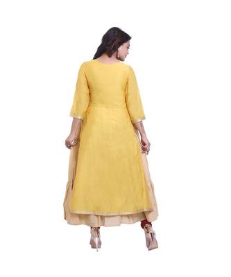 Yellow embroidered Long Gown For Women 4