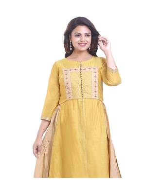 Yellow embroidered Long Gown For Women 5
