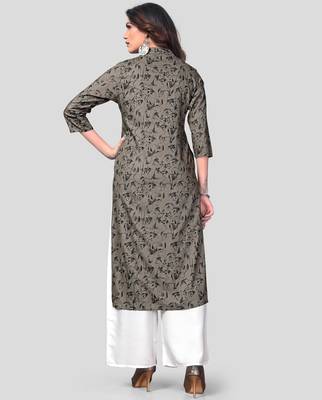 Grey & White Solid And Hand Work Rayon Stitched Straight Women's Kurta With Palazzo Set 2
