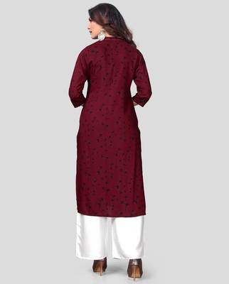 Dark Purple & White Printed Rayon Stitched Straight Women's Kurta With Palazzo Set 2