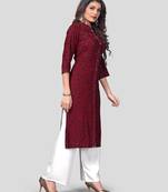 Dark Purple & White Printed Rayon Stitched Straight Women's Kurta With Palazzo Set
