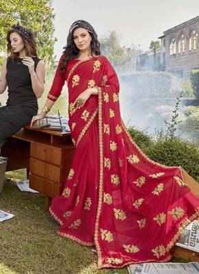 Red Embroidered Georgette Saree With Blouse 1