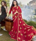 Red Embroidered Georgette Saree With Blouse