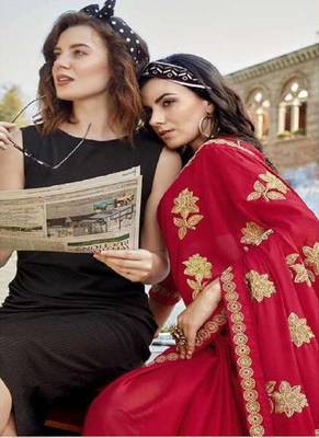 Red Embroidered Georgette Saree With Blouse 2