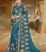 Turquoise Embroidered Georgette Saree With Blouse