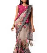 Crème and Grey Pink Linen Printed Exuberance