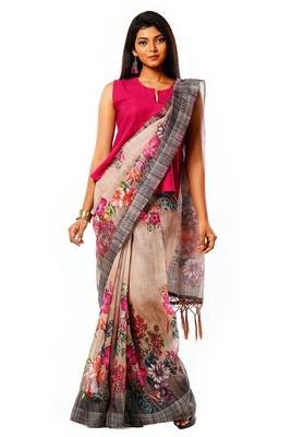 Crème and Grey Pink Linen Printed Exuberance 2