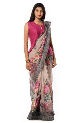 Crème and Grey Pink Linen Printed Exuberance 3