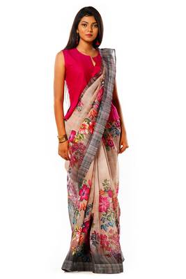 Crème and Grey Pink Linen Printed Exuberance 4