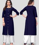 Blue & White Hand Work Cotton Stitched Straight Women's Kurta With Palazzo Set