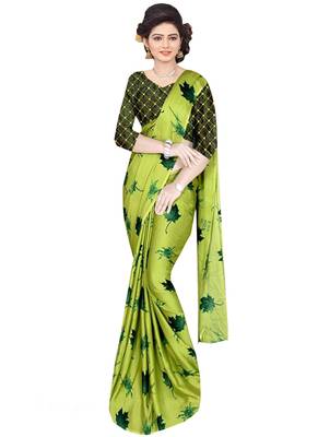 Green Brasso Fancy Fabric Saree With Blouse 1