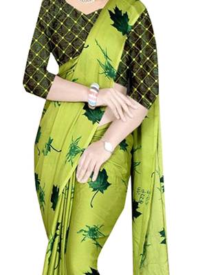 Green Brasso Fancy Fabric Saree With Blouse 2