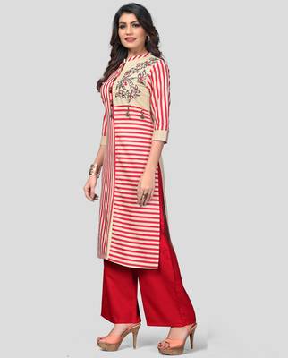 Multicolor & Red Printed Cotton Stitched Straight Women's Kurta With Palazzo Set 1